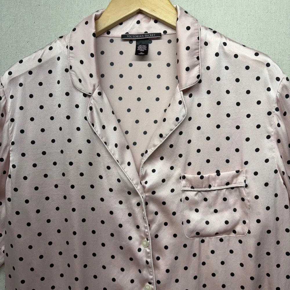 Victoria's Secret Pink Polka Dot 100% Mulberry Silk Pajama Set Top Pants M - Picture 4 of 16